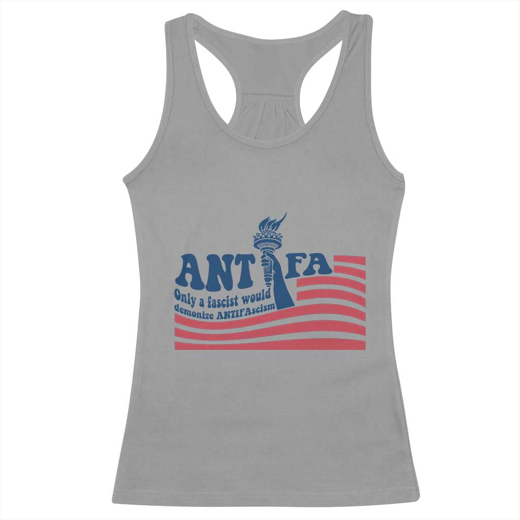 Antifa Fascism Patriotic Racerback Tank Top Antifascist Statue of Liberty TS14 Sport Gray Print Your Wear