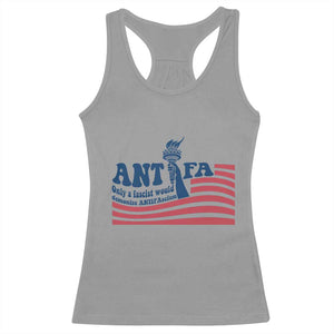 Antifa Fascism Patriotic Racerback Tank Top Antifascist Statue of Liberty TS14 Sport Gray Print Your Wear