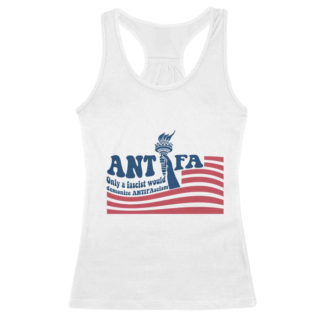 Antifa Fascism Patriotic Racerback Tank Top Antifascist Statue of Liberty - Print Your Wear