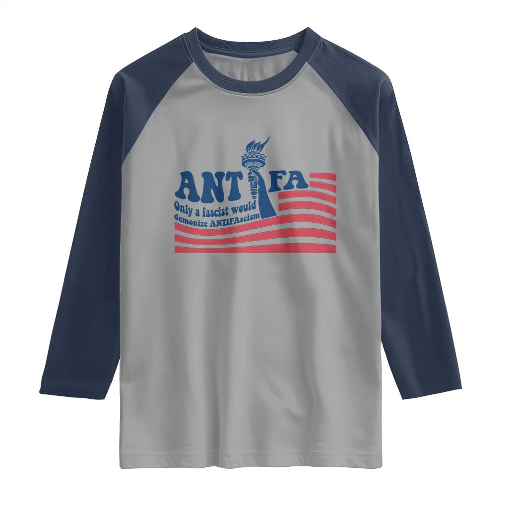 Antifa Fascism Patriotic Raglan Shirt Antifascist Statue of Liberty TS14 Sport Gray Navy Print Your Wear