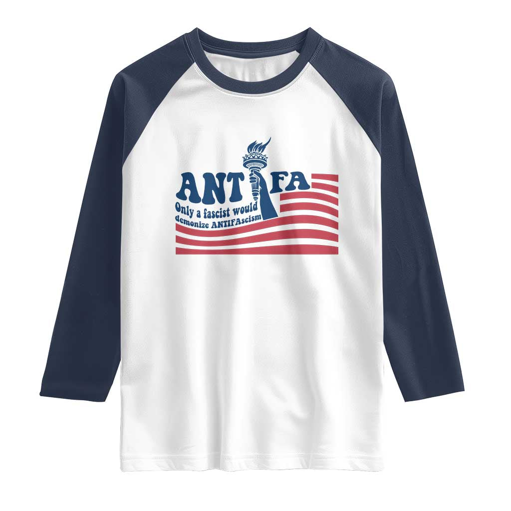 Antifa Fascism Patriotic Raglan Shirt Antifascist Statue of Liberty TS14 White Navy Print Your Wear