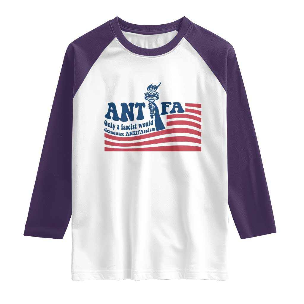 Antifa Fascism Patriotic Raglan Shirt Antifascist Statue of Liberty TS14 White Purple Print Your Wear
