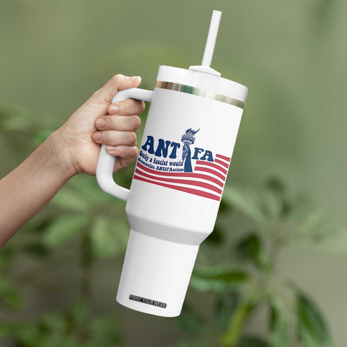 Antifa Fascism Patriotic Tumbler With Handle Antifascist Statue of Liberty TS14 Print Your Wear