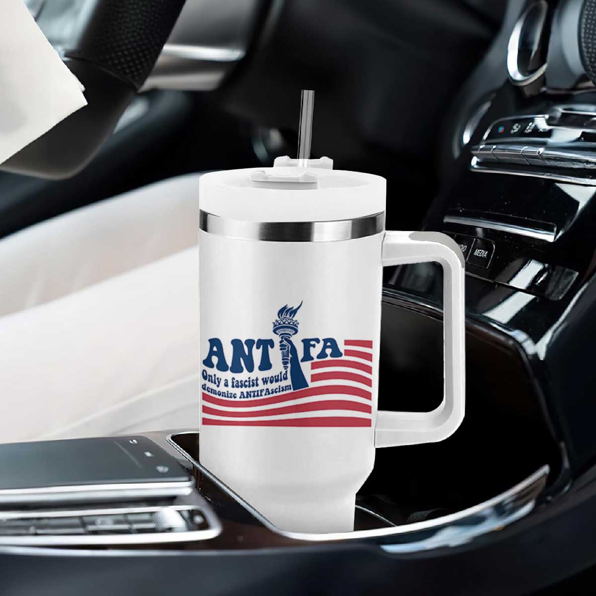 Antifa Fascism Patriotic Tumbler With Handle Antifascist Statue of Liberty TS14 Print Your Wear