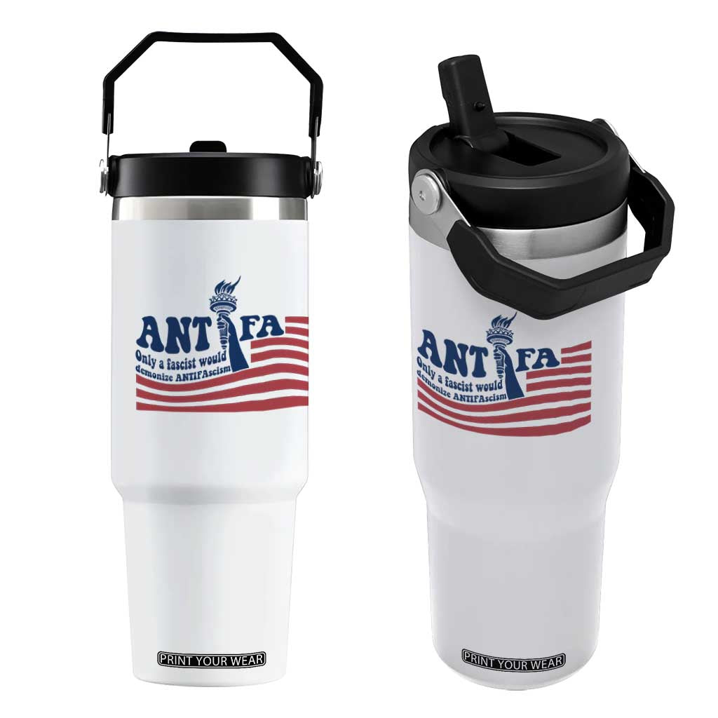 Antifa Fascism Patriotic Flip Straw Tumbler Antifascist Statue of Liberty TS14 One Size: 30 oz White Print Your Wear