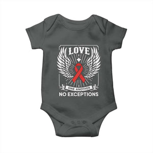 Red Ribbon Christian Baby Onesie Cross Minimal Faith HIV Awareness Religious TS14 Dark Heather Print Your Wear