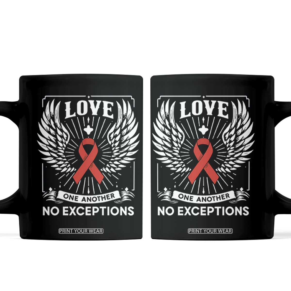 Red Ribbon Christian Coffee Mug Cross Minimal Faith HIV Awareness Religious TS14 Black Print Your Wear