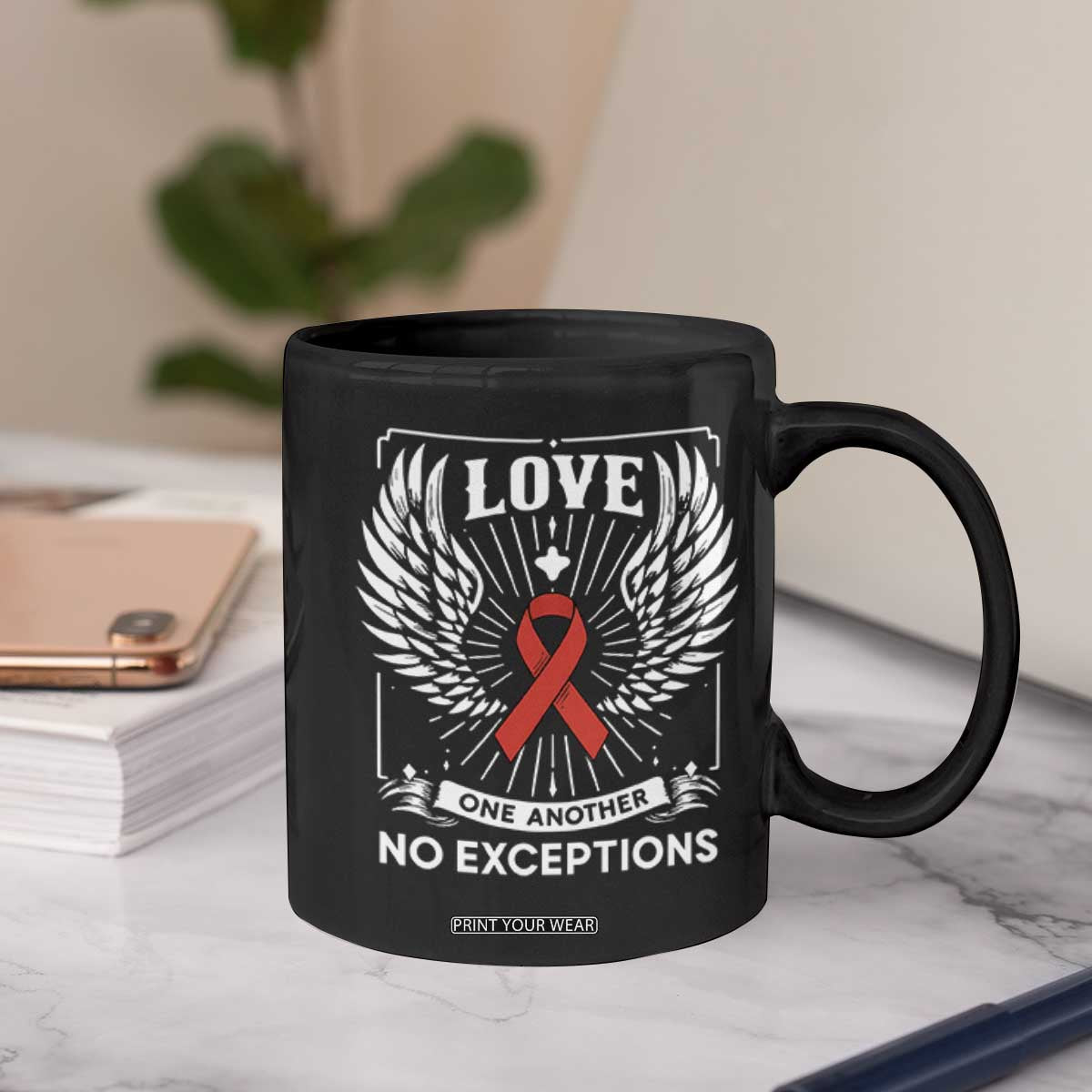 Red Ribbon Christian Coffee Mug Cross Minimal Faith HIV Awareness Religious TS14 Print Your Wear
