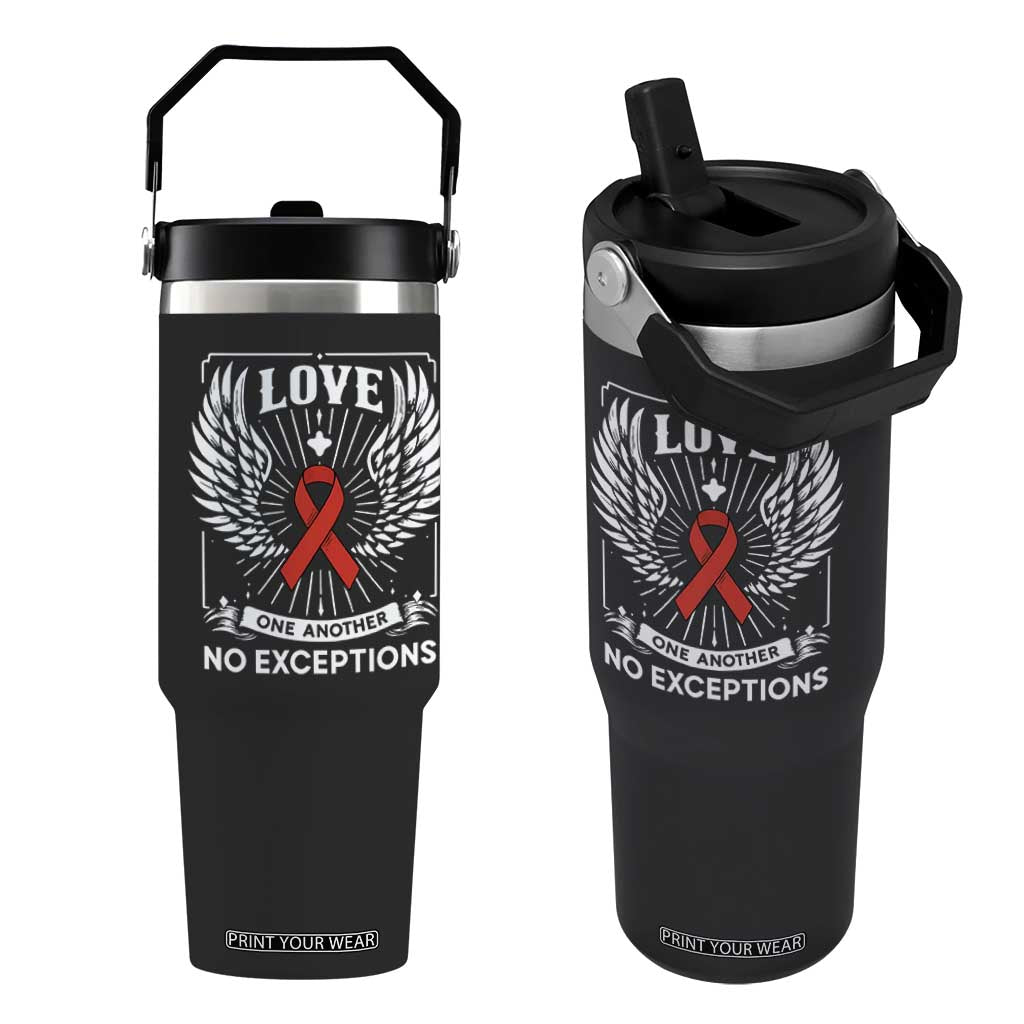 Red Ribbon Christian Flip Straw Tumbler Cross Minimal Faith HIV Awareness Religious TS14 One Size: 30 oz Black Print Your Wear