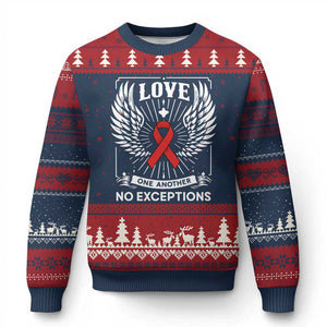 Red Ribbon Christian Ugly Christmas Sweater Cross Minimal Faith HIV Awareness Religious TS14 Navy Red Print Your Wear