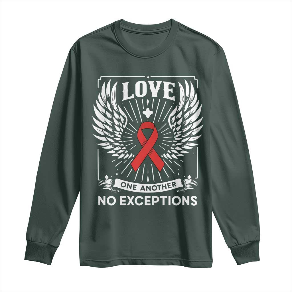 Red Ribbon Christian Long Sleeve Shirt Cross Minimal Faith HIV Awareness Religious TS14 Dark Forest Green Print Your Wear