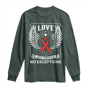 Red Ribbon Christian Long Sleeve Shirt Cross Minimal Faith HIV Awareness Religious TS14 Dark Forest Green Print Your Wear