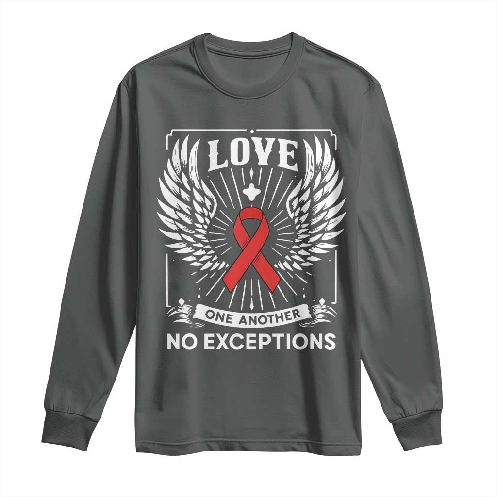 Red Ribbon Christian Long Sleeve Shirt Cross Minimal Faith HIV Awareness Religious TS14 Dark Heather Print Your Wear