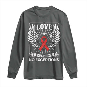 Red Ribbon Christian Long Sleeve Shirt Cross Minimal Faith HIV Awareness Religious TS14 Dark Heather Print Your Wear