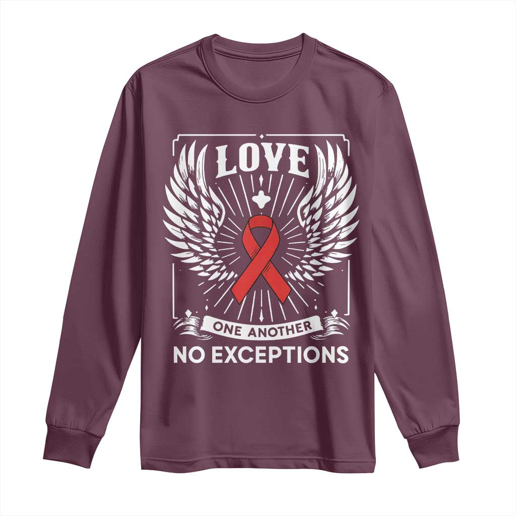 Red Ribbon Christian Long Sleeve Shirt Cross Minimal Faith HIV Awareness Religious TS14 Maroon Print Your Wear