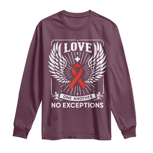 Red Ribbon Christian Long Sleeve Shirt Cross Minimal Faith HIV Awareness Religious TS14 Maroon Print Your Wear