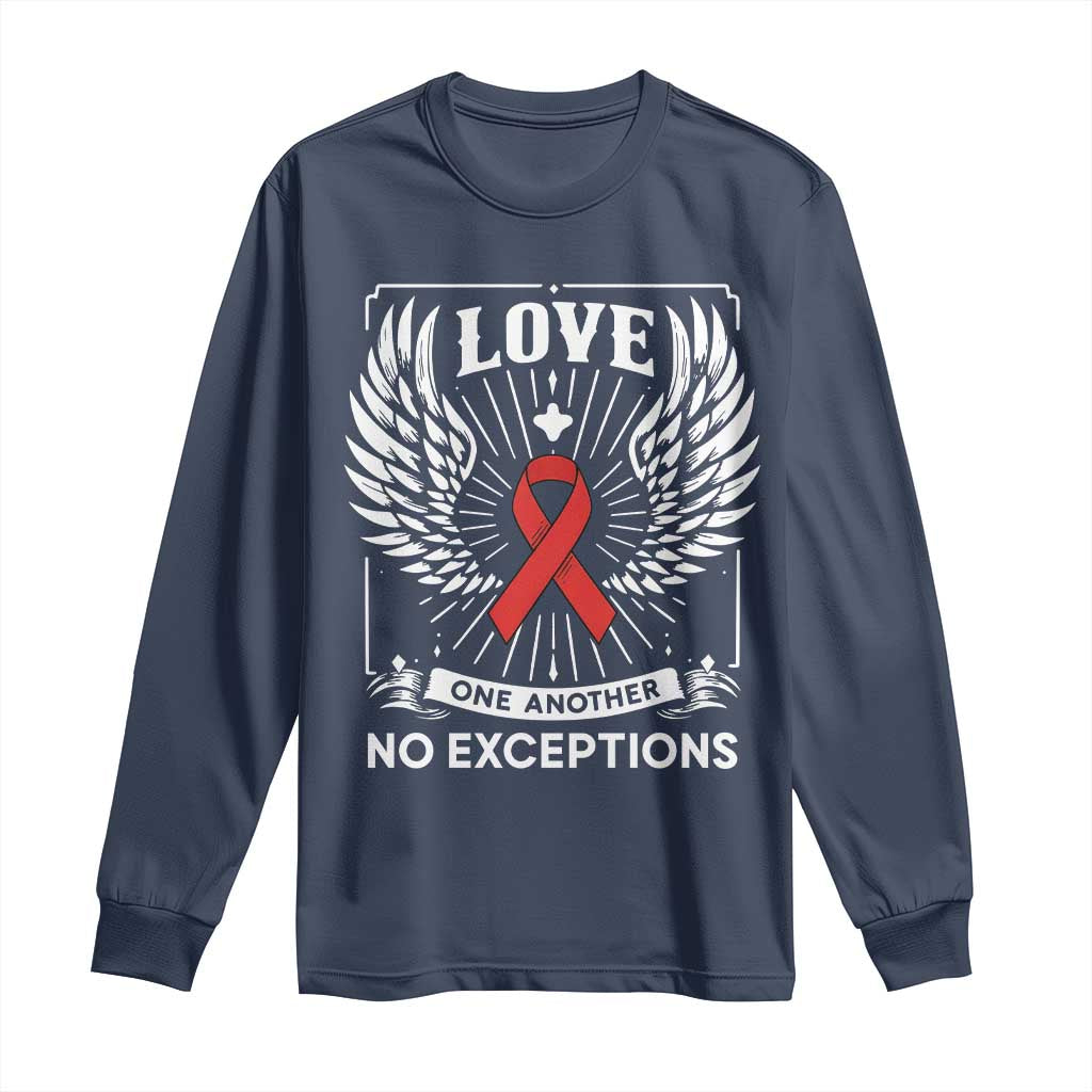 Red Ribbon Christian Long Sleeve Shirt Cross Minimal Faith HIV Awareness Religious TS14 Navy Print Your Wear