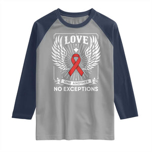 Red Ribbon Christian Raglan Shirt Cross Minimal Faith HIV Awareness Religious TS14 Sport Gray Navy Print Your Wear