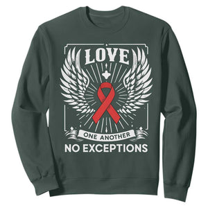 Red Ribbon Christian Sweatshirt Cross Minimal Faith HIV Awareness Religious TS14 Dark Forest Green Print Your Wear