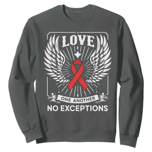 Red Ribbon Christian Sweatshirt Cross Minimal Faith HIV Awareness Religious TS14 Dark Heather Print Your Wear