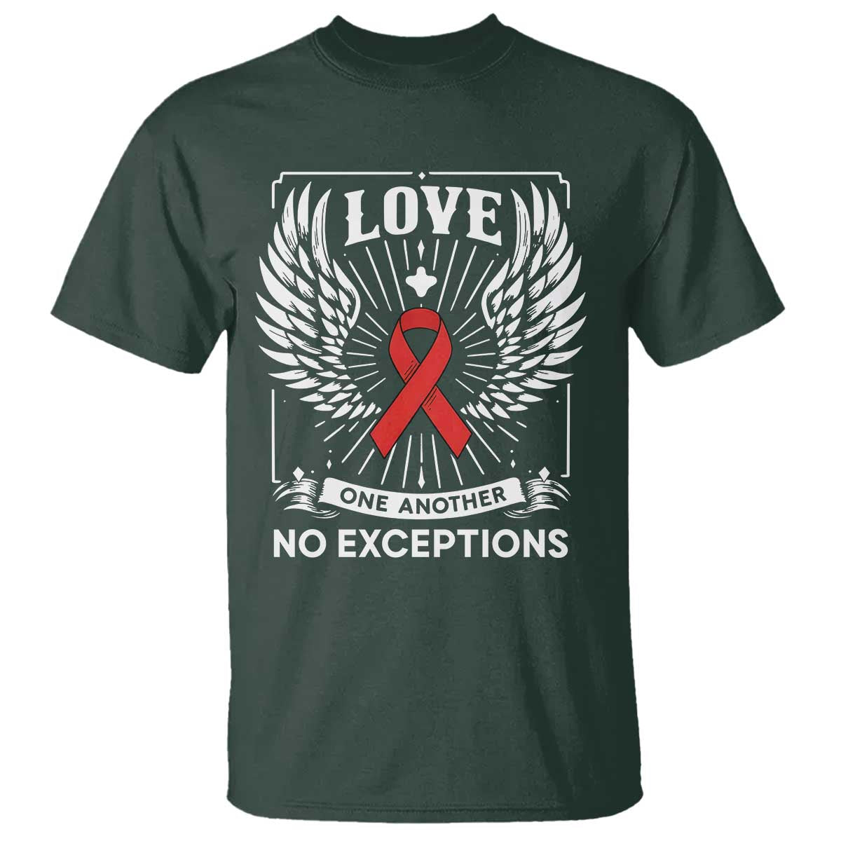 Red Ribbon Christian T Shirt Cross Minimal Faith HIV Awareness Religious TS14 Dark Forest Green Print Your Wear