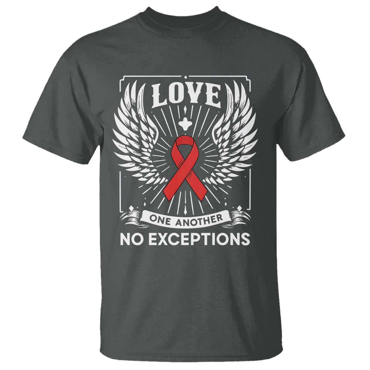Red Ribbon Christian T Shirt Cross Minimal Faith HIV Awareness Religious TS14 Dark Heather Print Your Wear
