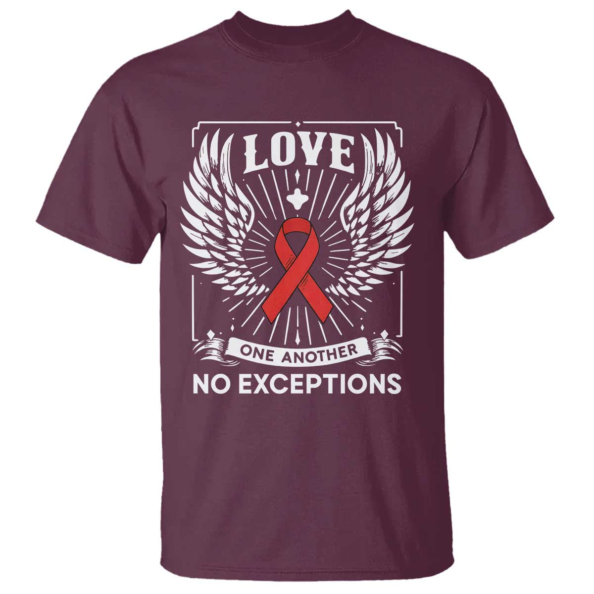 Red Ribbon Christian T Shirt Cross Minimal Faith HIV Awareness Religious TS14 Maroon Print Your Wear