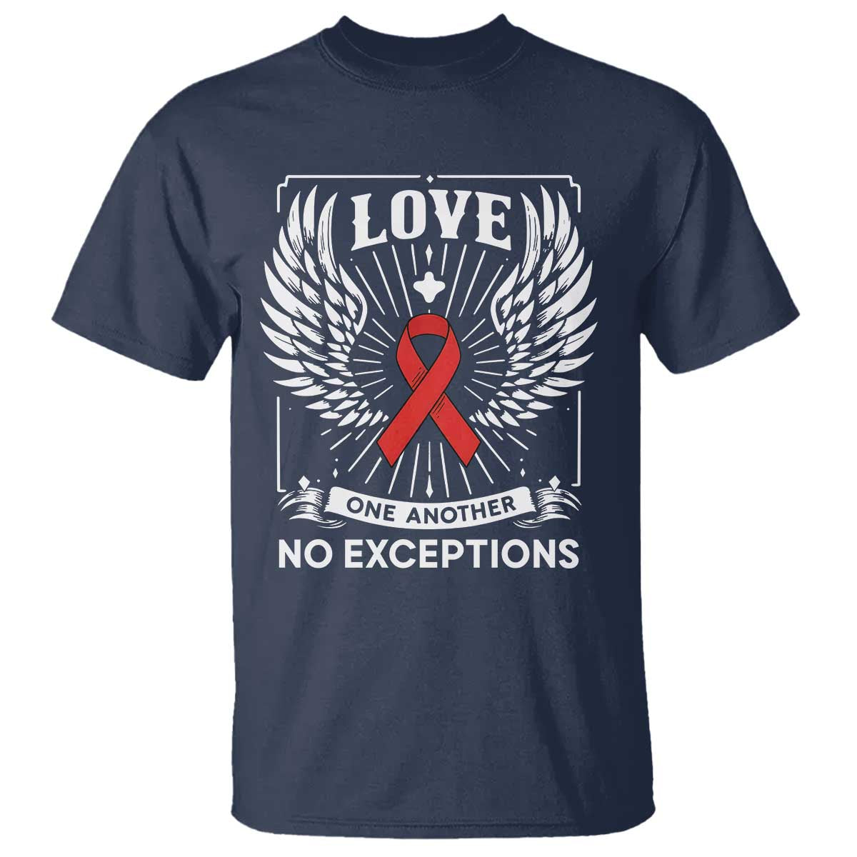 Red Ribbon Christian T Shirt Cross Minimal Faith HIV Awareness Religious TS14 Navy Print Your Wear