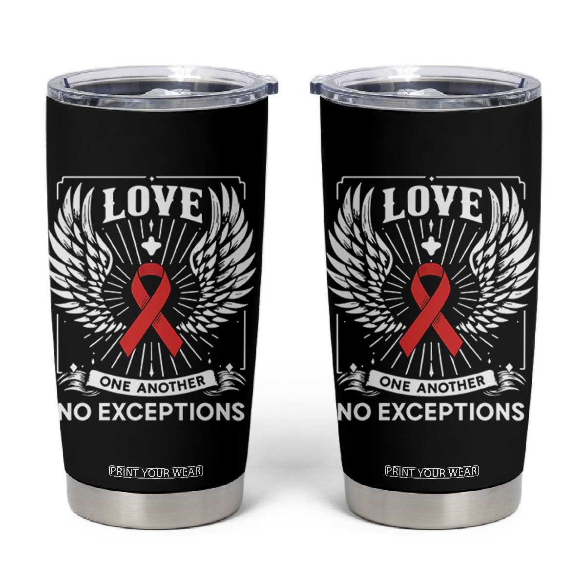 Red Ribbon Christian Tumbler Cup Cross Minimal Faith HIV Awareness Religious TS14 Black Print Your Wear