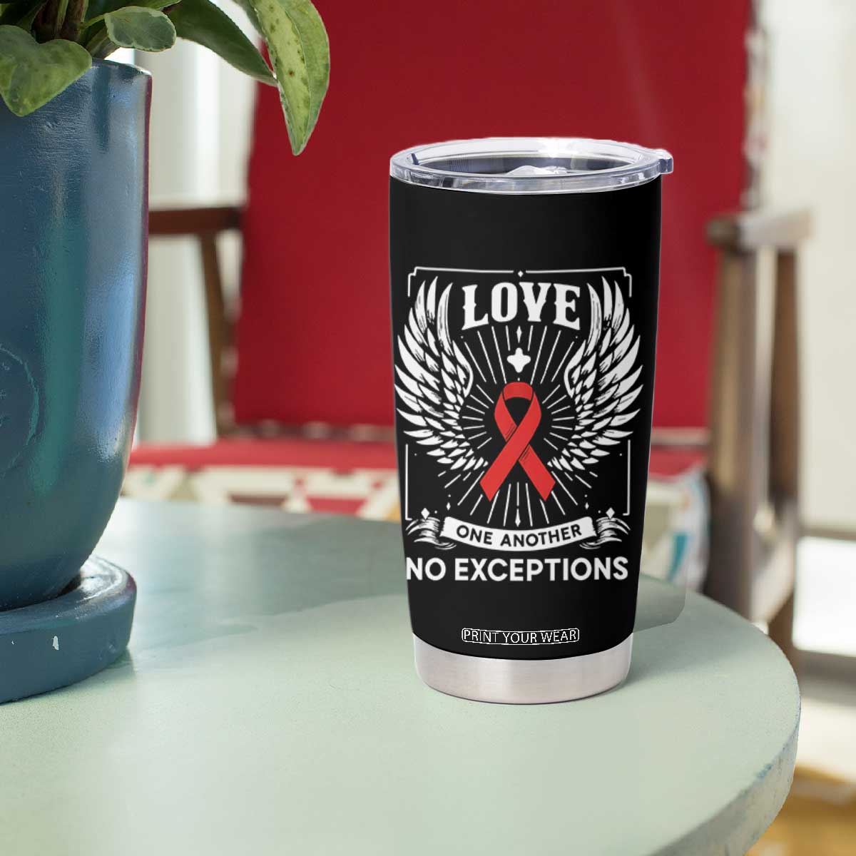 Red Ribbon Christian Tumbler Cup Cross Minimal Faith HIV Awareness Religious TS14 Print Your Wear