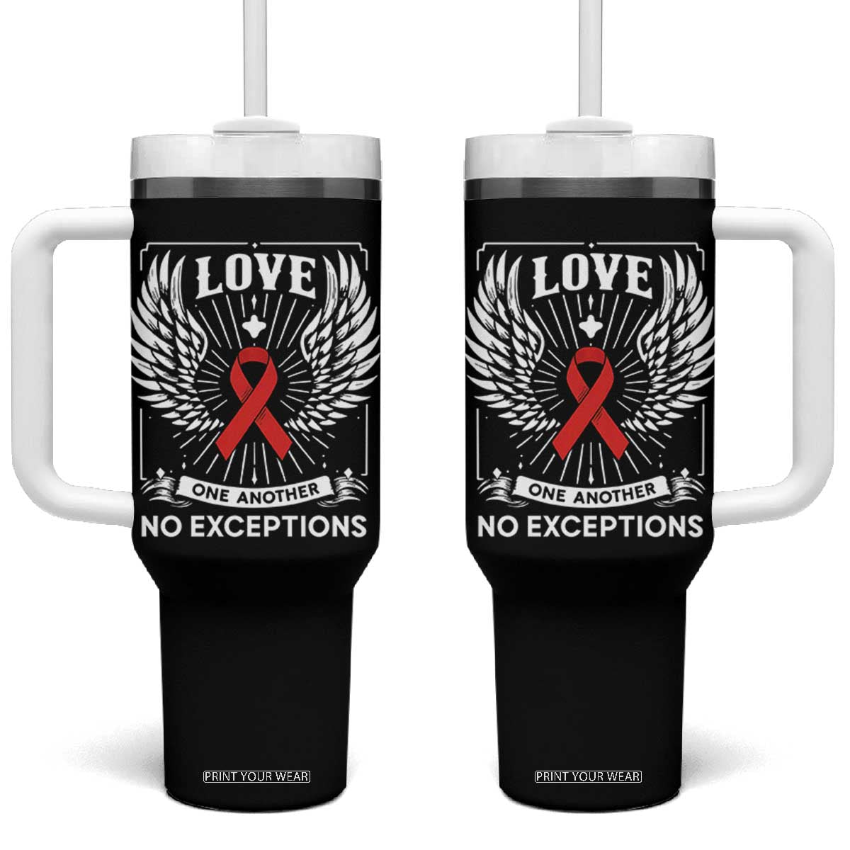 Red Ribbon Christian Tumbler With Handle Cross Minimal Faith HIV Awareness Religious TS14 One Size: 40 oz Black Print Your Wear