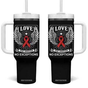 Red Ribbon Christian Tumbler With Handle Cross Minimal Faith HIV Awareness Religious TS14 One Size: 40 oz Black Print Your Wear