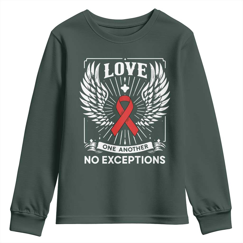 Red Ribbon Christian Youth Sweatshirt Cross Minimal Faith HIV Awareness Religious TS14 Dark Forest Green Print Your Wear
