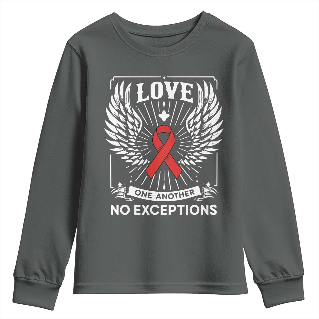 Red Ribbon Christian Youth Sweatshirt Cross Minimal Faith HIV Awareness Religious TS14 Dark Heather Print Your Wear
