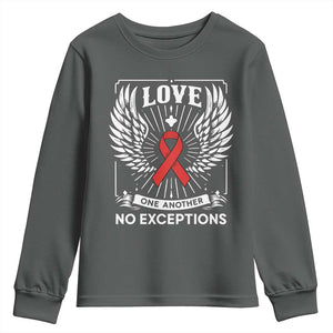 Red Ribbon Christian Youth Sweatshirt Cross Minimal Faith HIV Awareness Religious TS14 Dark Heather Print Your Wear