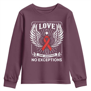 Red Ribbon Christian Youth Sweatshirt Cross Minimal Faith HIV Awareness Religious TS14 Maroon Print Your Wear