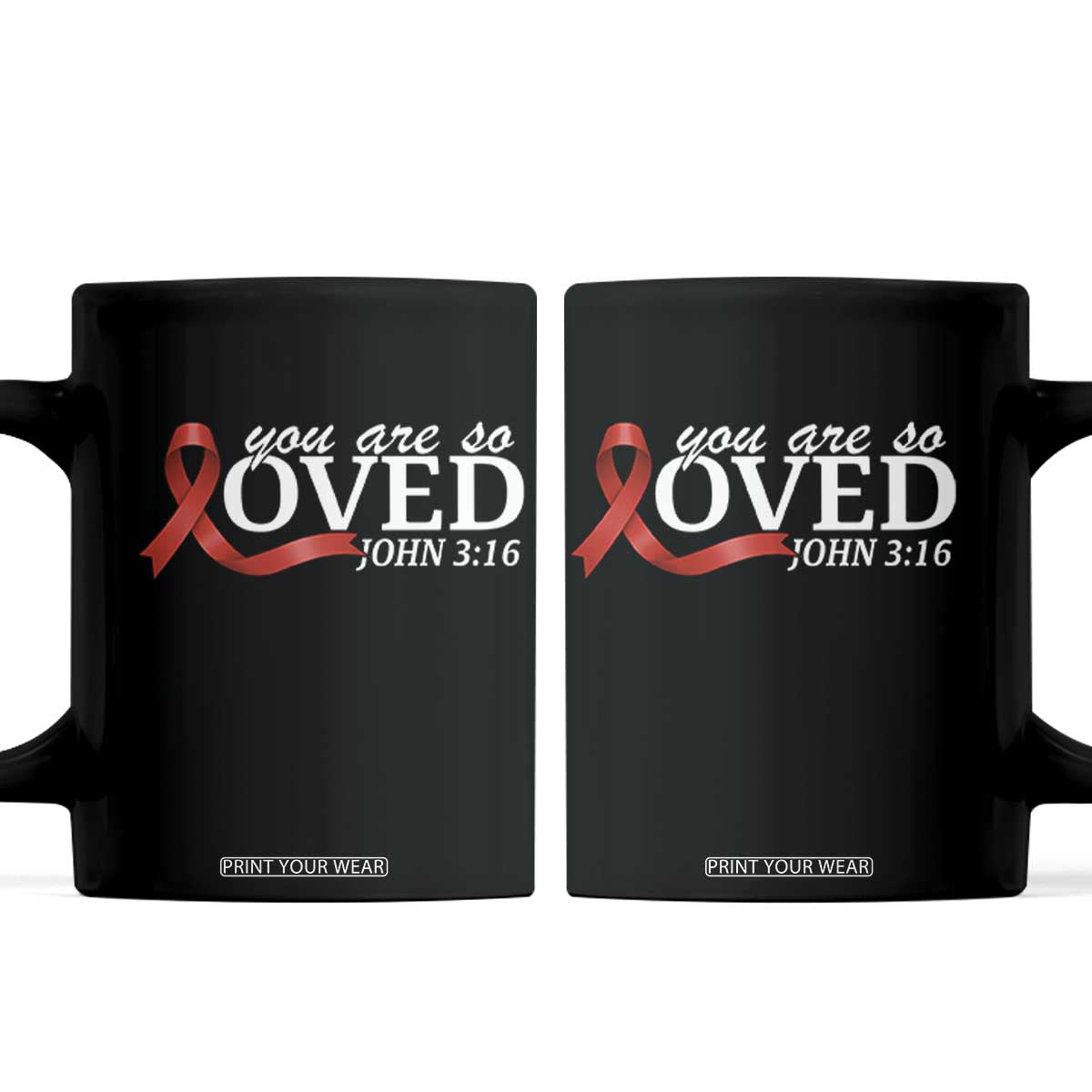 Red Ribbon Christian Coffee Mug Cross Bible Verse Inspirational Religious Faith TS14 Black Print Your Wear