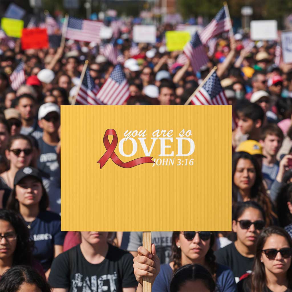 Red Ribbon Christian Protest Sign Cross Bible Verse Inspirational Religious Faith TS14 Horizontal 18" × 24" Yellow Print Your Wear