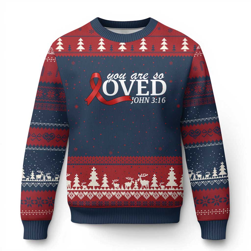 Red Ribbon Christian Ugly Christmas Sweater Cross Bible Verse Inspirational Religious Faith TS14 Navy Red Print Your Wear