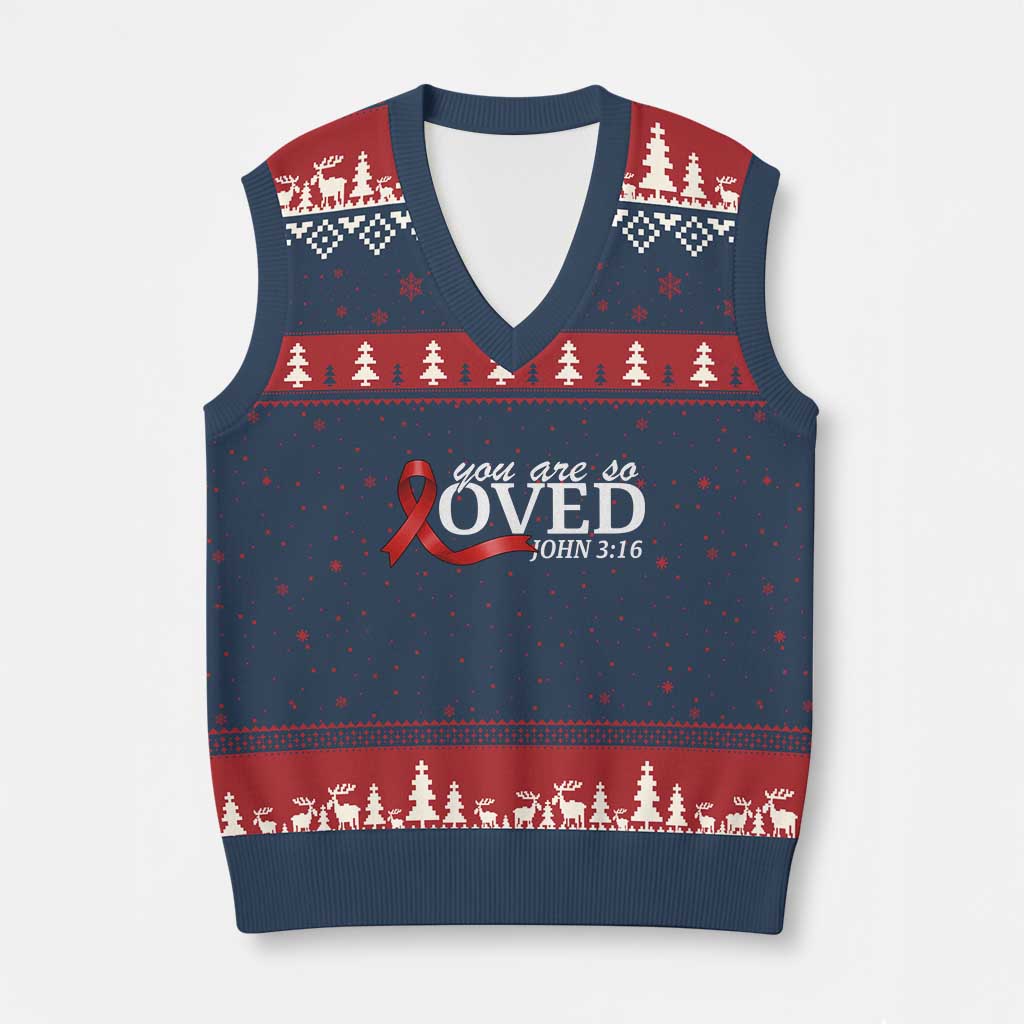 Red Ribbon Christian V-Neck Knit Sweater Vest Cross Bible Verse Inspirational Religious Faith TS14 Navy Red Print Your Wear