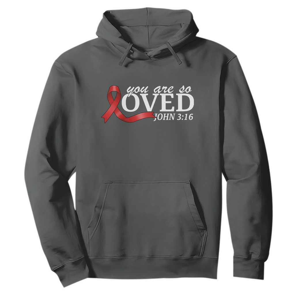Red Ribbon Christian Hoodie Cross Bible Verse Inspirational Religious Faith TS14 Dark Heather Print Your Wear