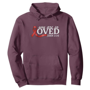 Red Ribbon Christian Hoodie Cross Bible Verse Inspirational Religious Faith TS14 Maroon Print Your Wear