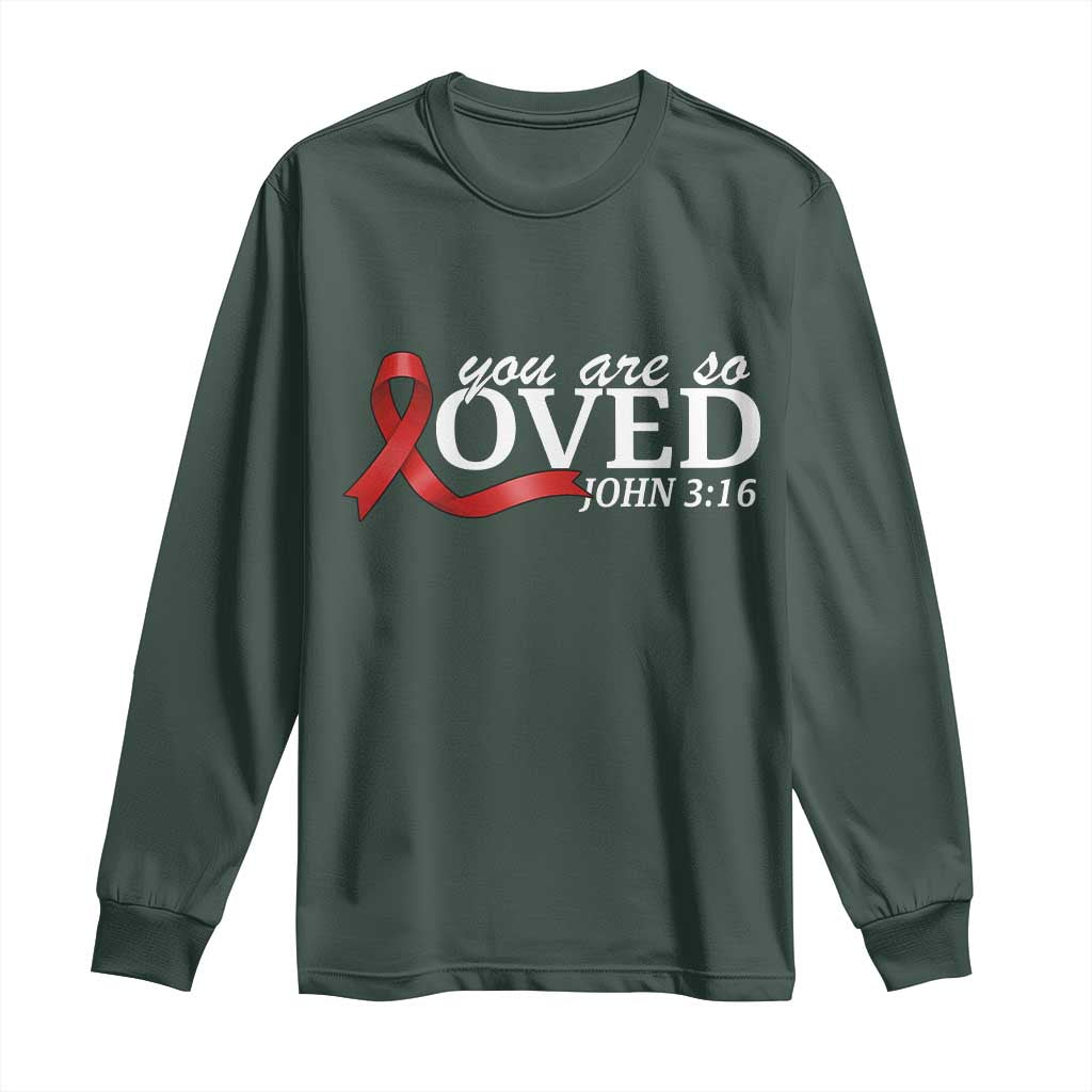 Red Ribbon Christian Long Sleeve Shirt Cross Bible Verse Inspirational Religious Faith TS14 Dark Forest Green Print Your Wear