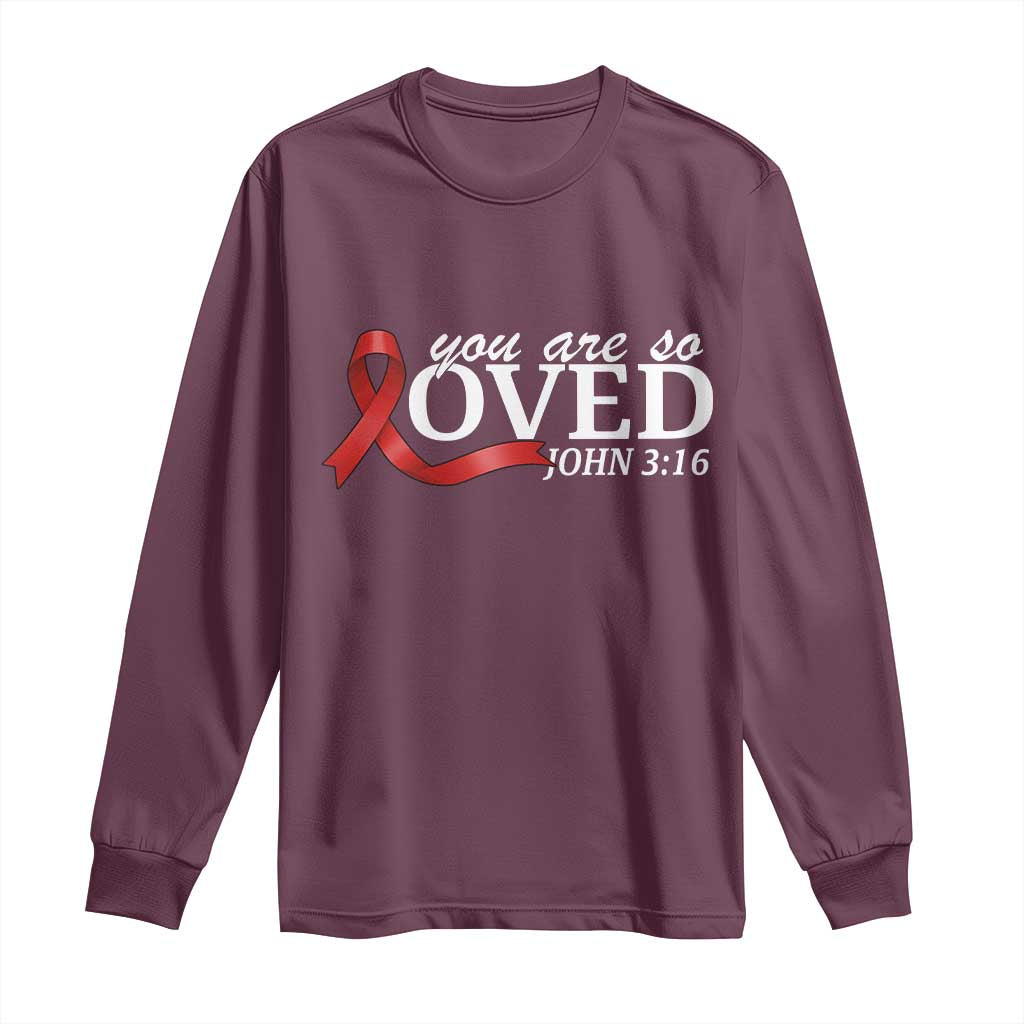 Red Ribbon Christian Long Sleeve Shirt Cross Bible Verse Inspirational Religious Faith TS14 Maroon Print Your Wear