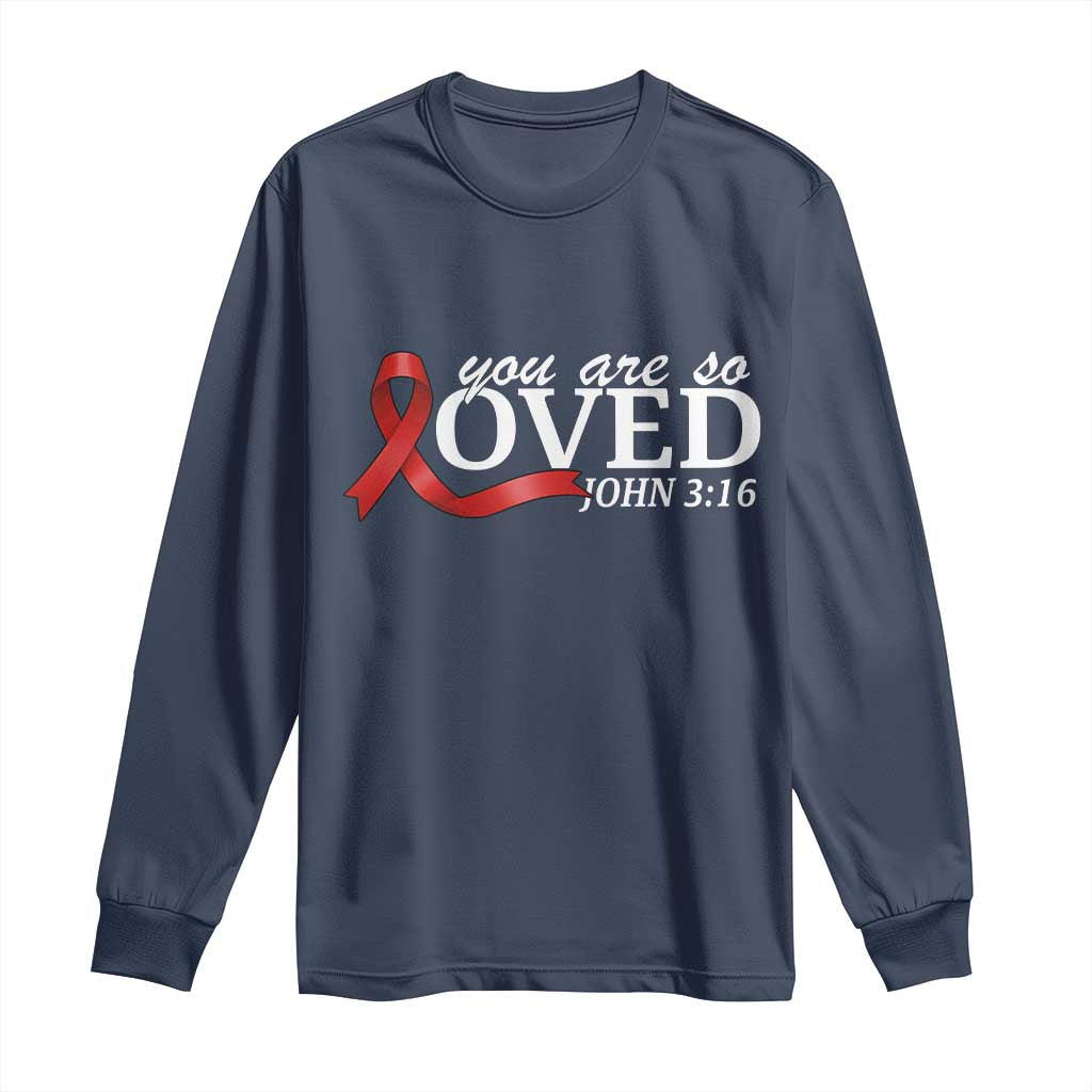 Red Ribbon Christian Long Sleeve Shirt Cross Bible Verse Inspirational Religious Faith TS14 Navy Print Your Wear