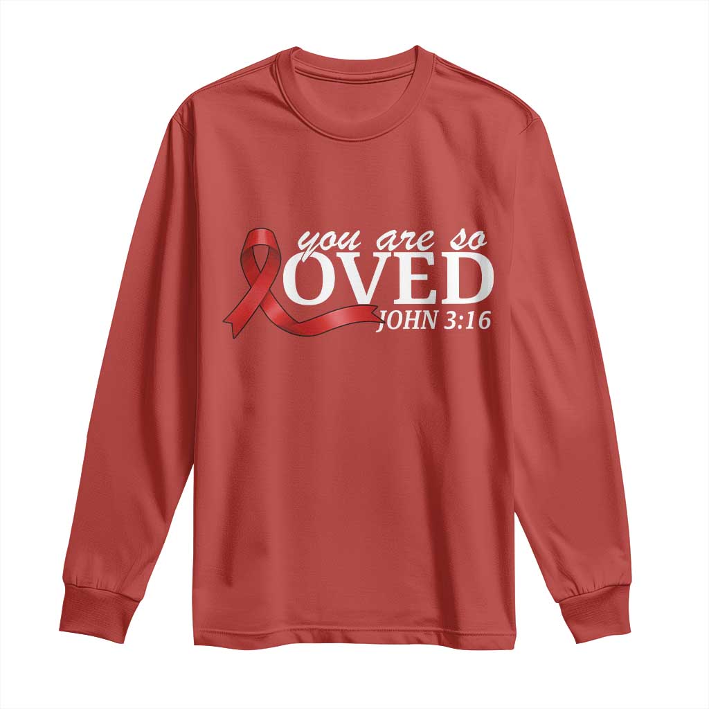 Red Ribbon Christian Long Sleeve Shirt Cross Bible Verse Inspirational Religious Faith TS14 Red Print Your Wear