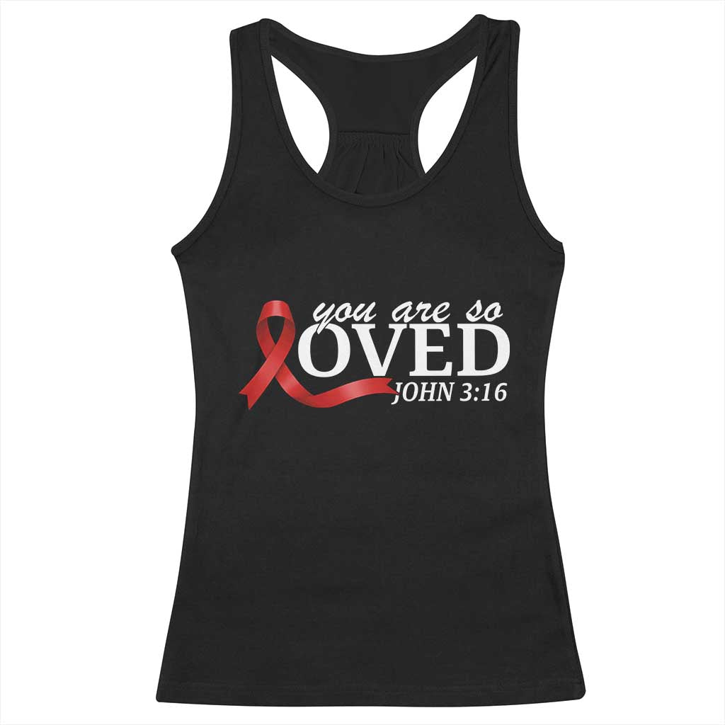 Red Ribbon Christian Racerback Tank Top Cross Bible Verse Inspirational Religious Faith - Print Your Wear