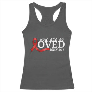 Red Ribbon Christian Racerback Tank Top Cross Bible Verse Inspirational Religious Faith TS14 Dark Heather Print Your Wear