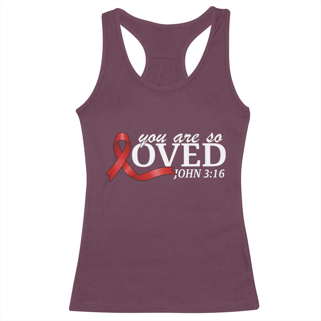 Red Ribbon Christian Racerback Tank Top Cross Bible Verse Inspirational Religious Faith TS14 Maroon Print Your Wear
