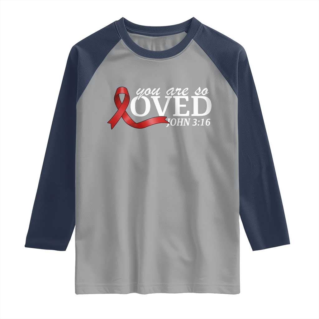 Red Ribbon Christian Raglan Shirt Cross Bible Verse Inspirational Religious Faith TS14 Sport Gray Navy Print Your Wear